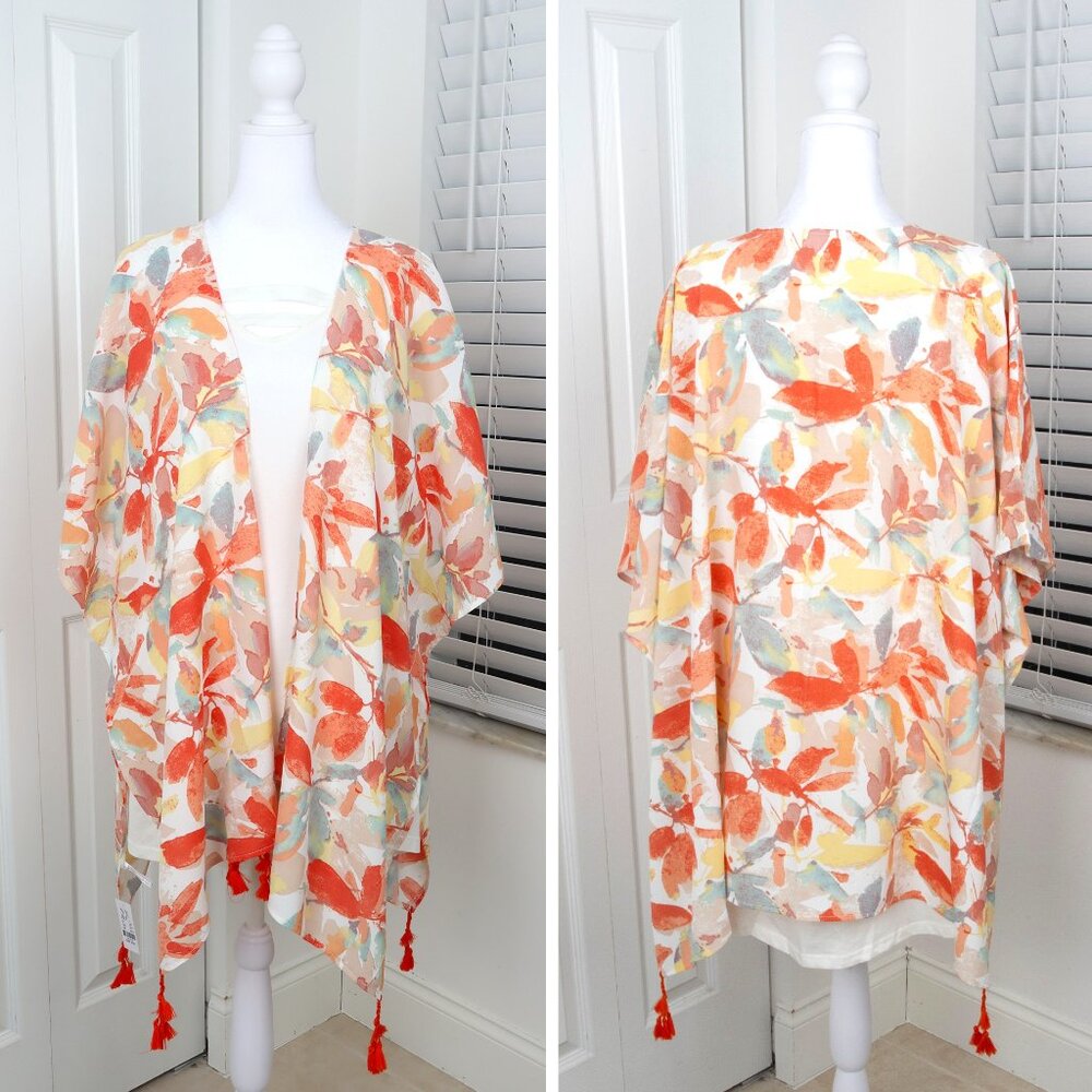 Abstract Leaf Print Kimono & NY & Company White Tunic Top Medium Bundle